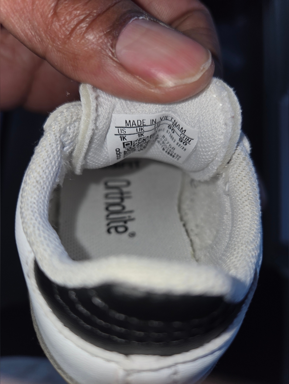 BABY ADIDAS Baby White Sneakers with Black Stripes and Blue Tongue Logo - Picture 4 of 4
